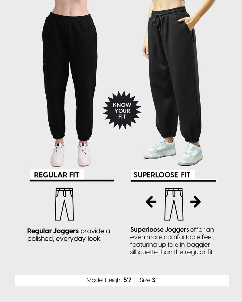 bewakoof  Women's Black Super Loose Fit Joggers for Women | Best Price UAE